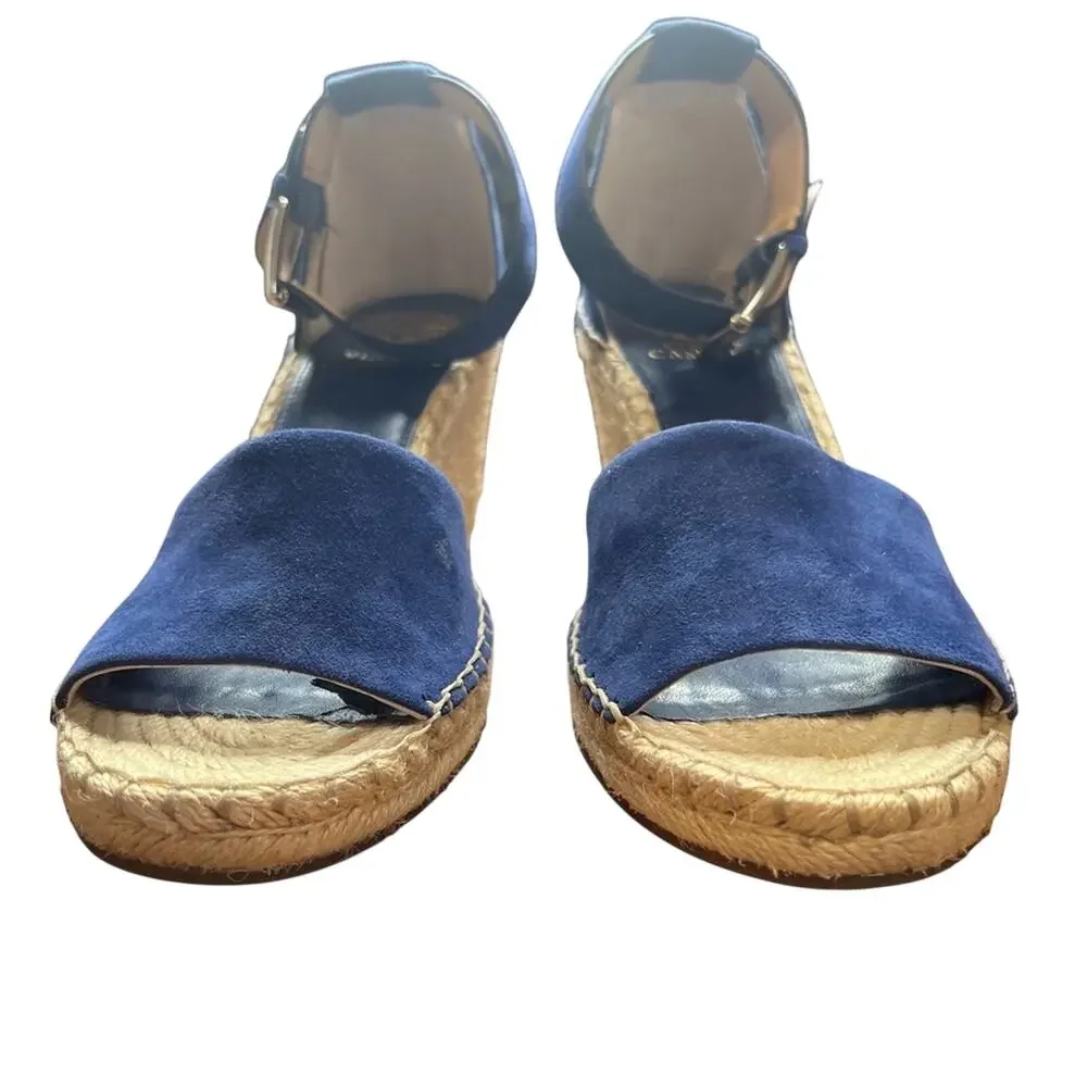 Vince Camuto Leera Wedge Sandals 8.5 Moody Blues Suede Jute Espadrille Boho